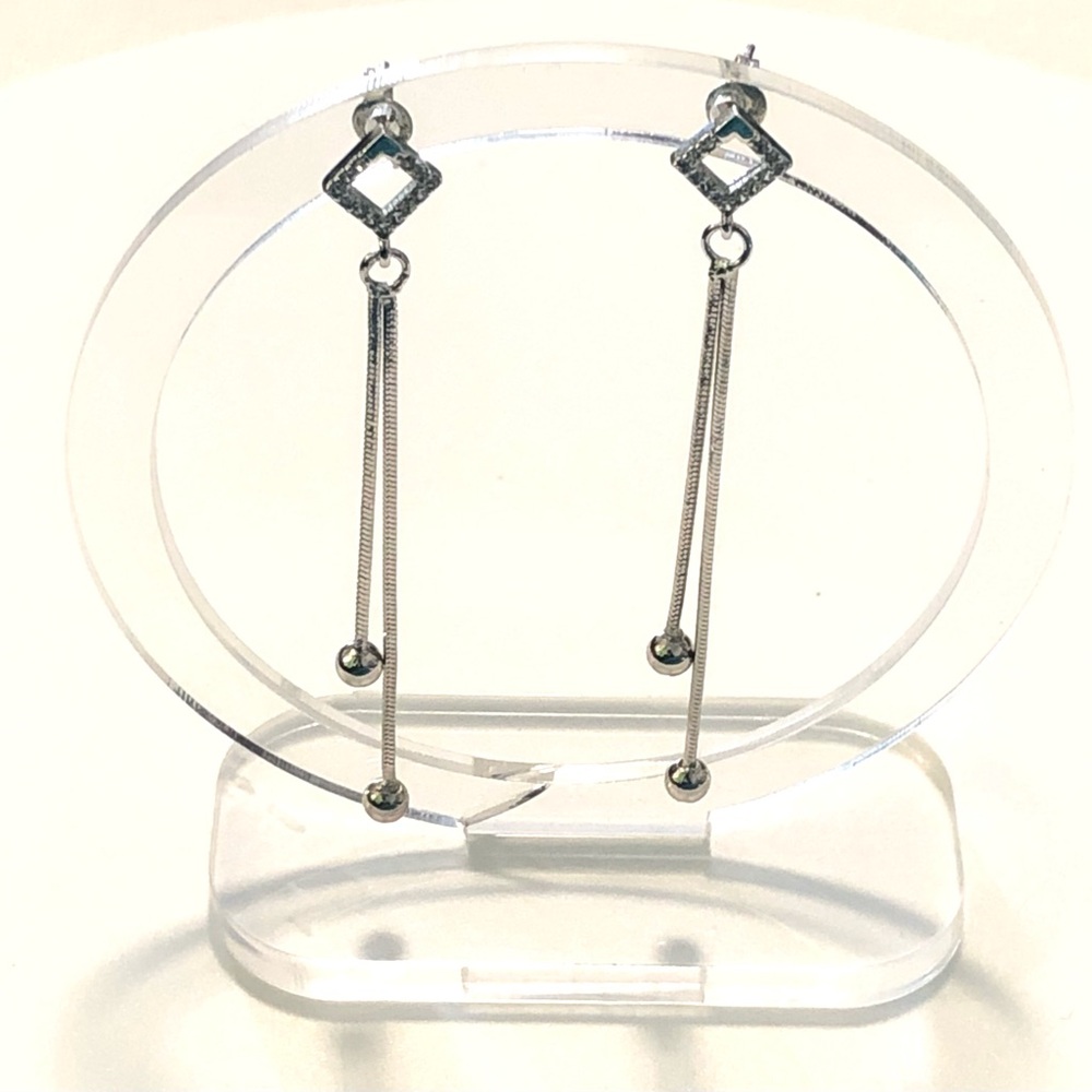 Cubic Zirconia Diamond Dangling Chain Earrings - Picture 3 of 7